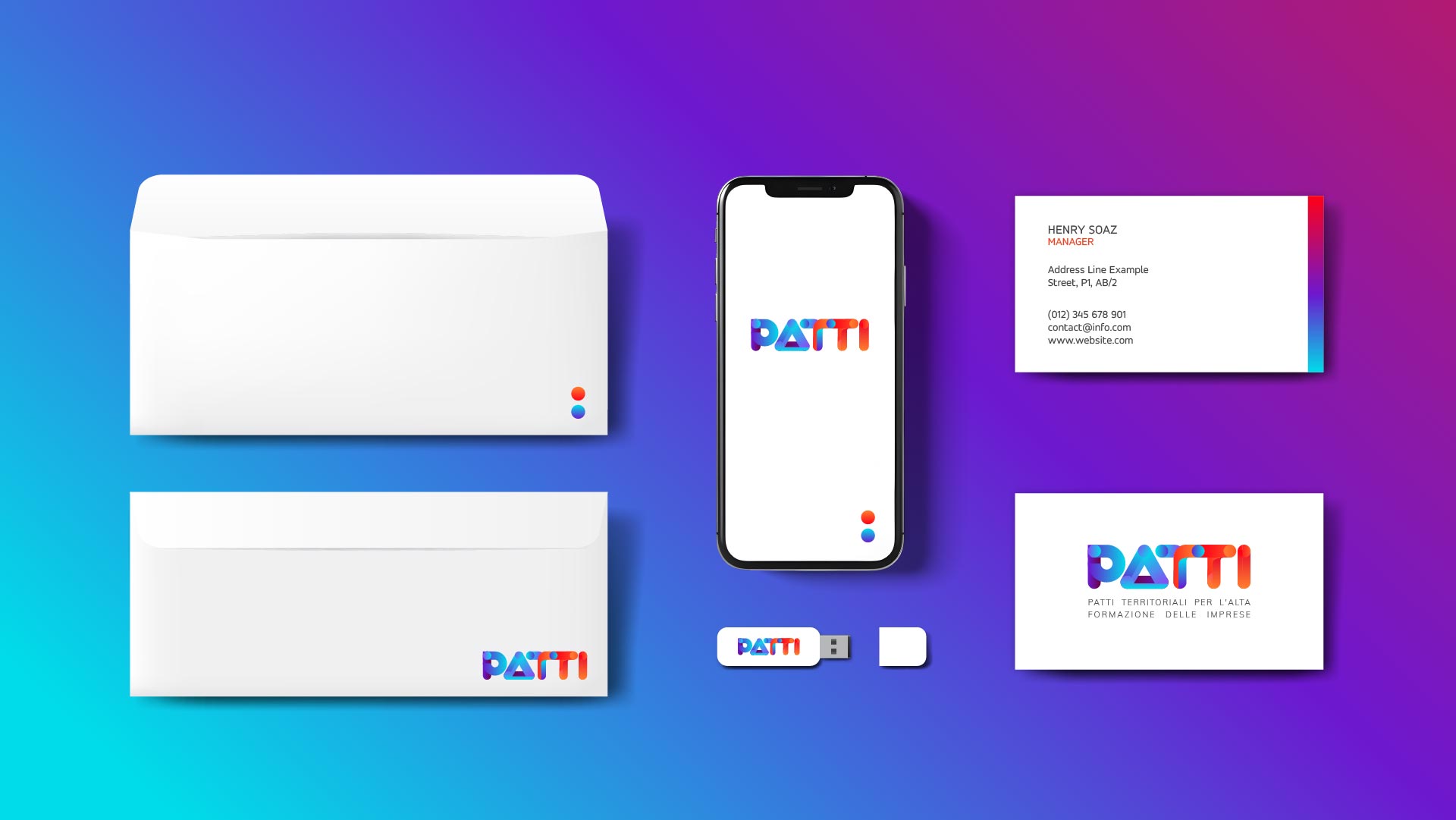 PATTI corporate design envelope and business card